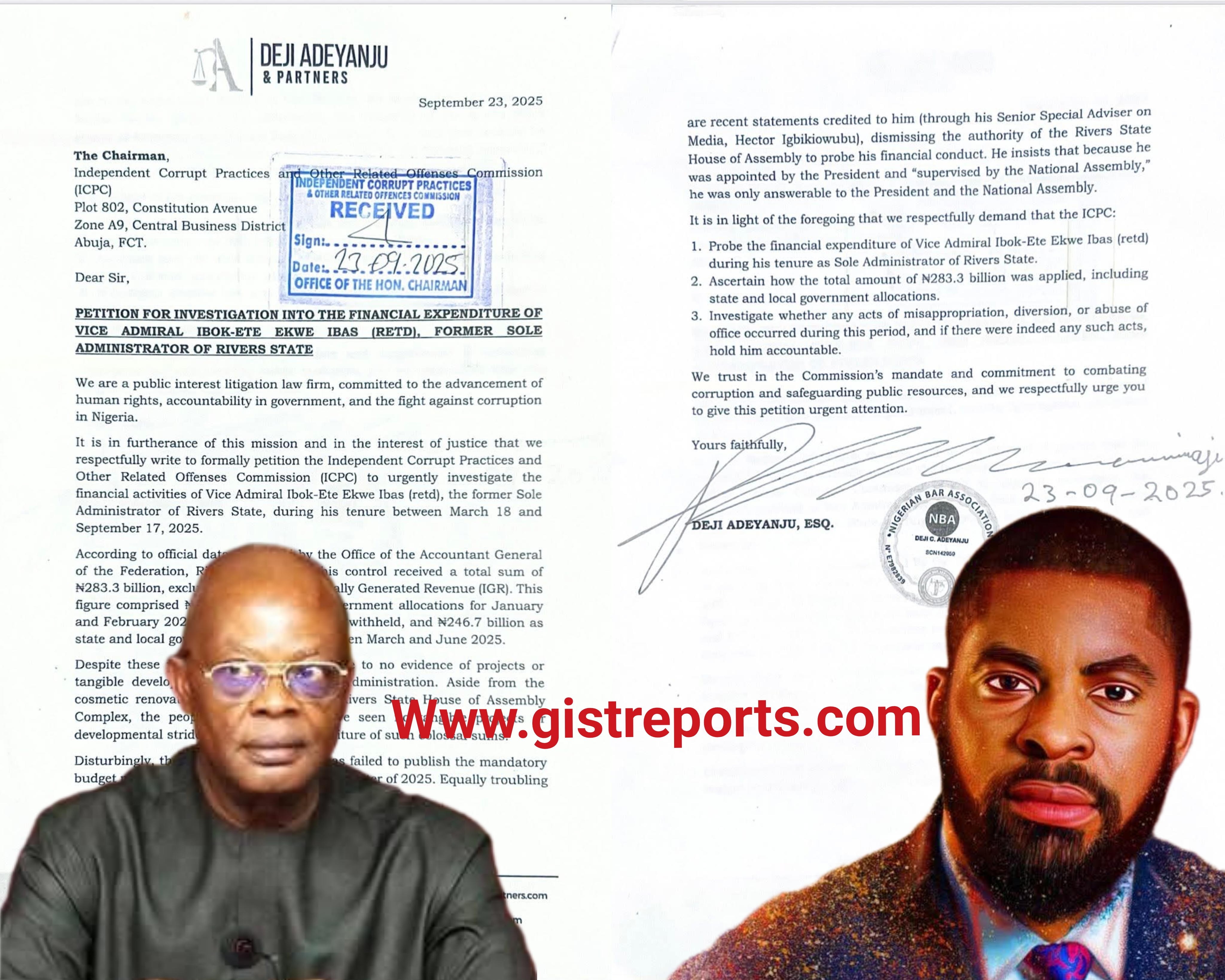 Adeyanju Petitions ICPC to Probe Ex-Rivers Sole Admin Ibas Over ₦283.3bn Expenditure