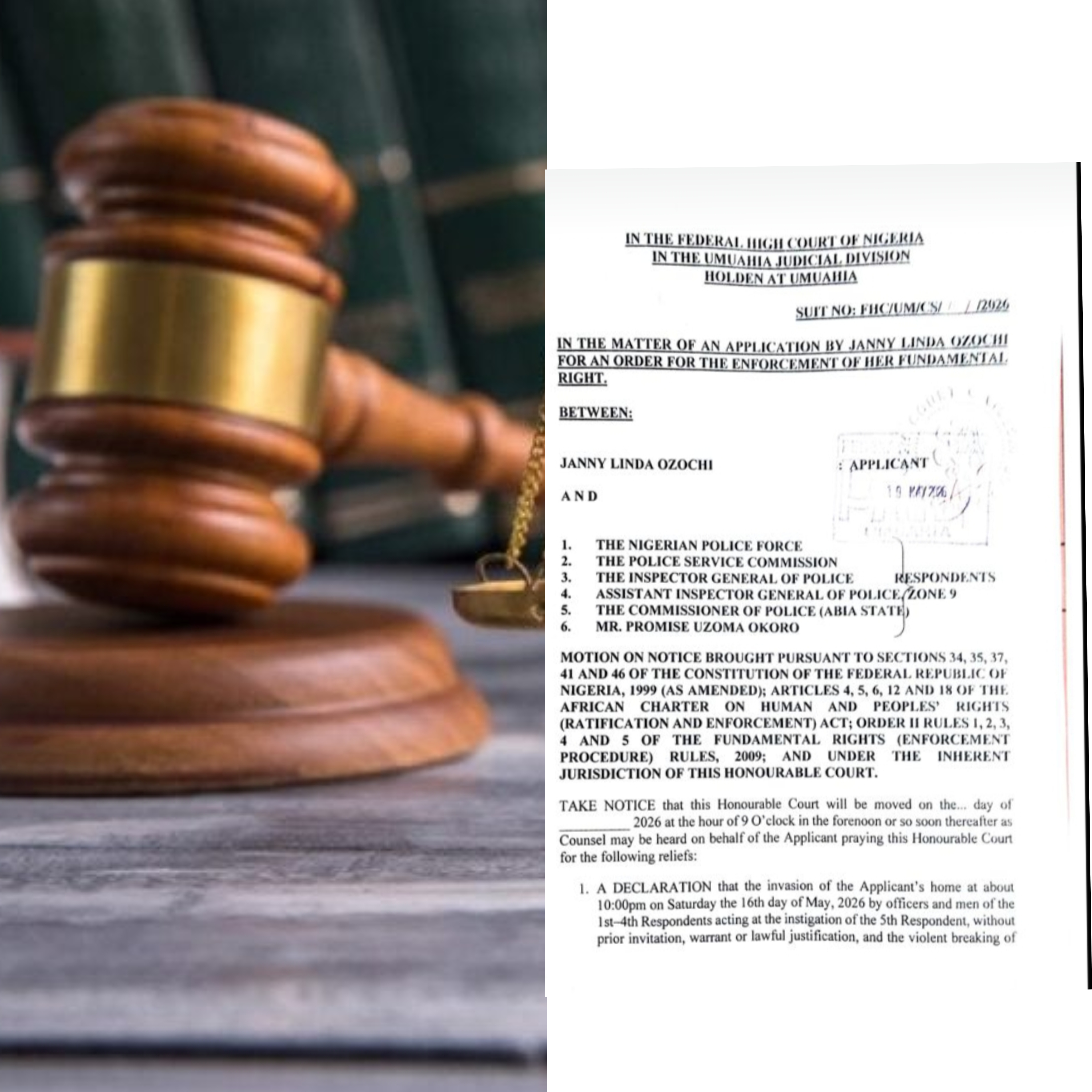 Woman Sues Police, Demands β¦500m Over Alleged Night Raid, Arrest in Abia