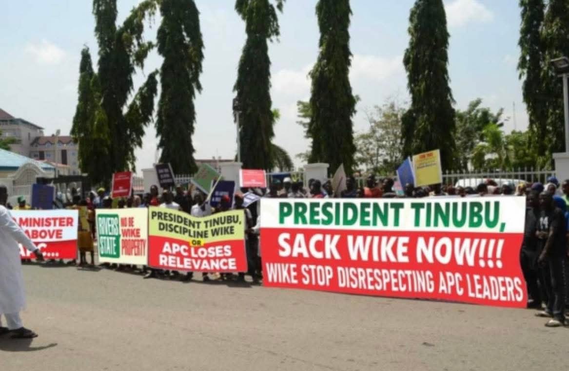 APC Leaders, Tinubu Allies Stage Abuja Protest, Call for Wike’s Removal