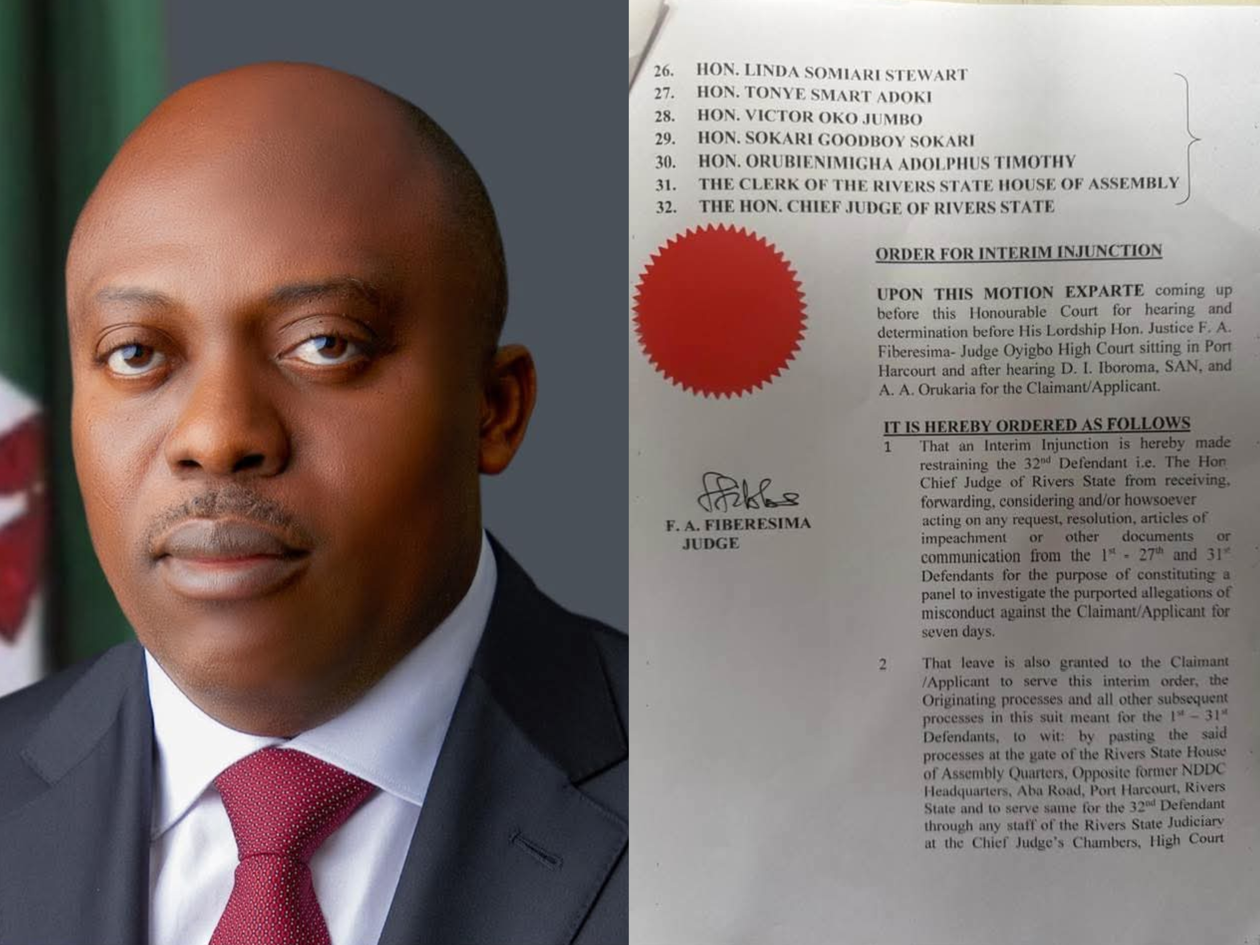 Rivers Court Bars CJ from Acting on Assembly’s Impeachment Letters Against Fubara, Odu